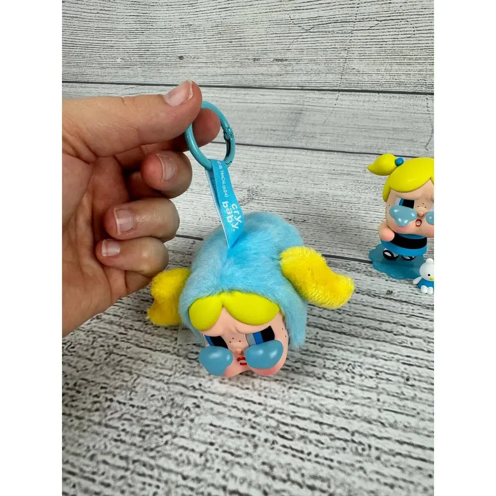 Popmart Cry Baby x Powerpuff Girls Bubbles Figurine And Plush Keychain Set